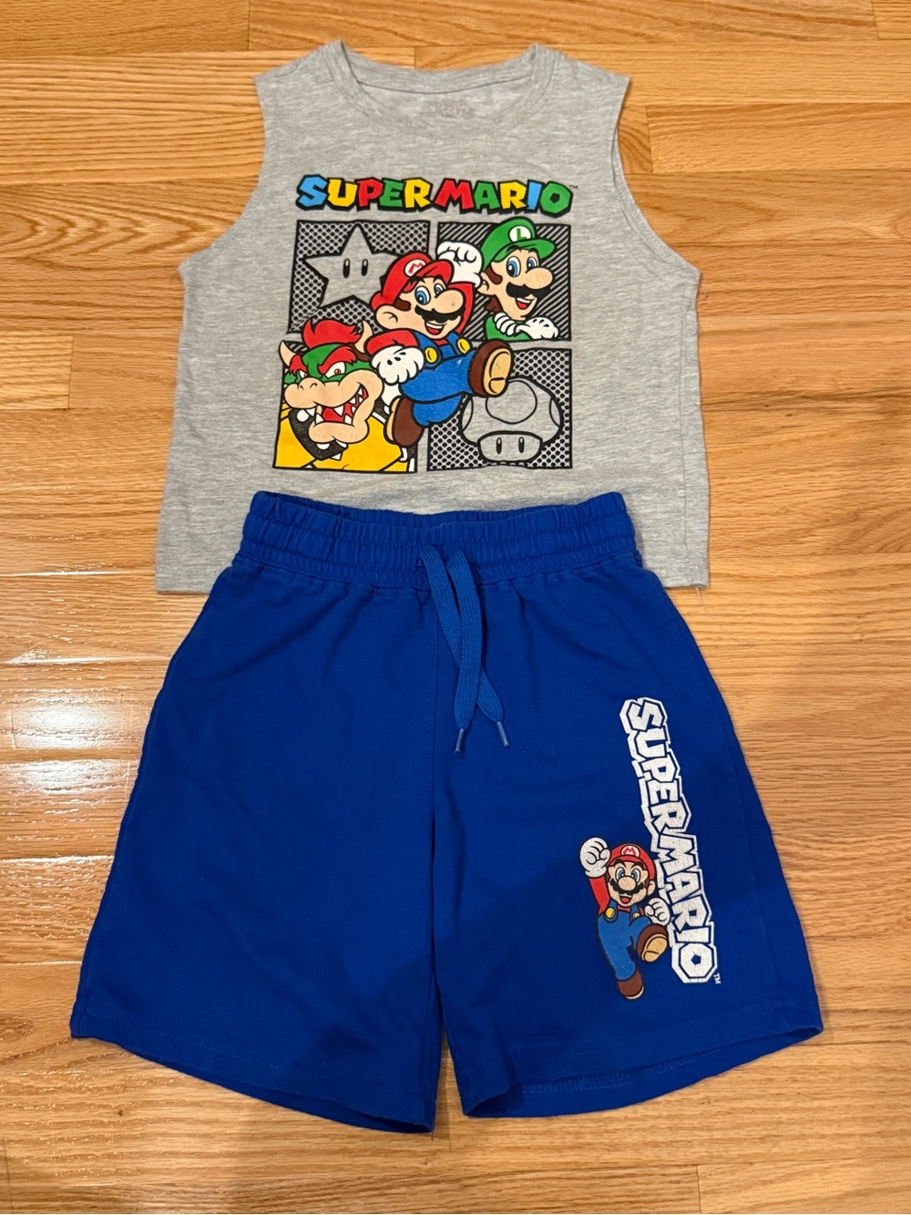 Super Mario Kids Matching Set - Gray Tank & Blue Shorts